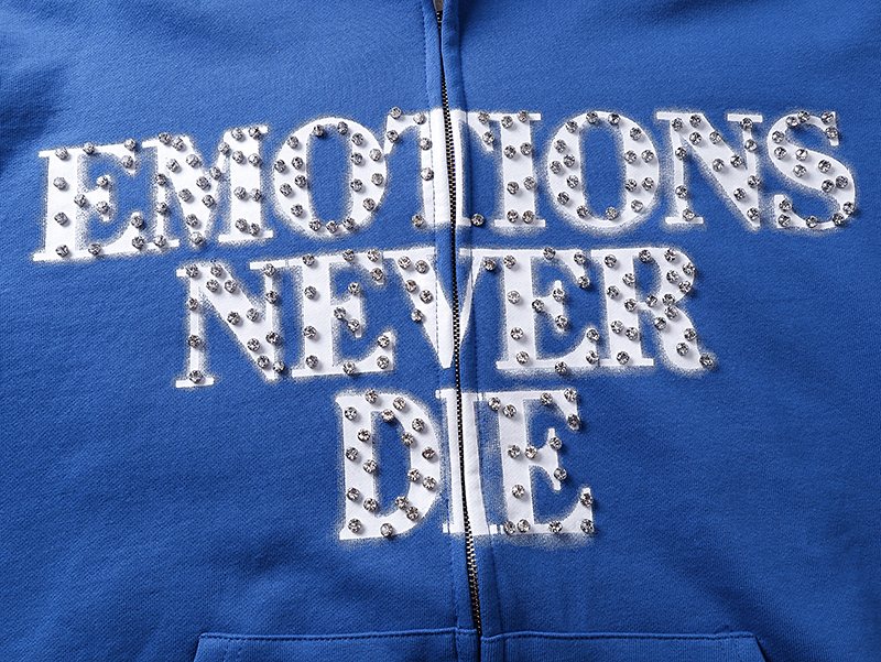 MIXED EMOTION Blue Rhinestone Zip Hoodie ¡ª detail