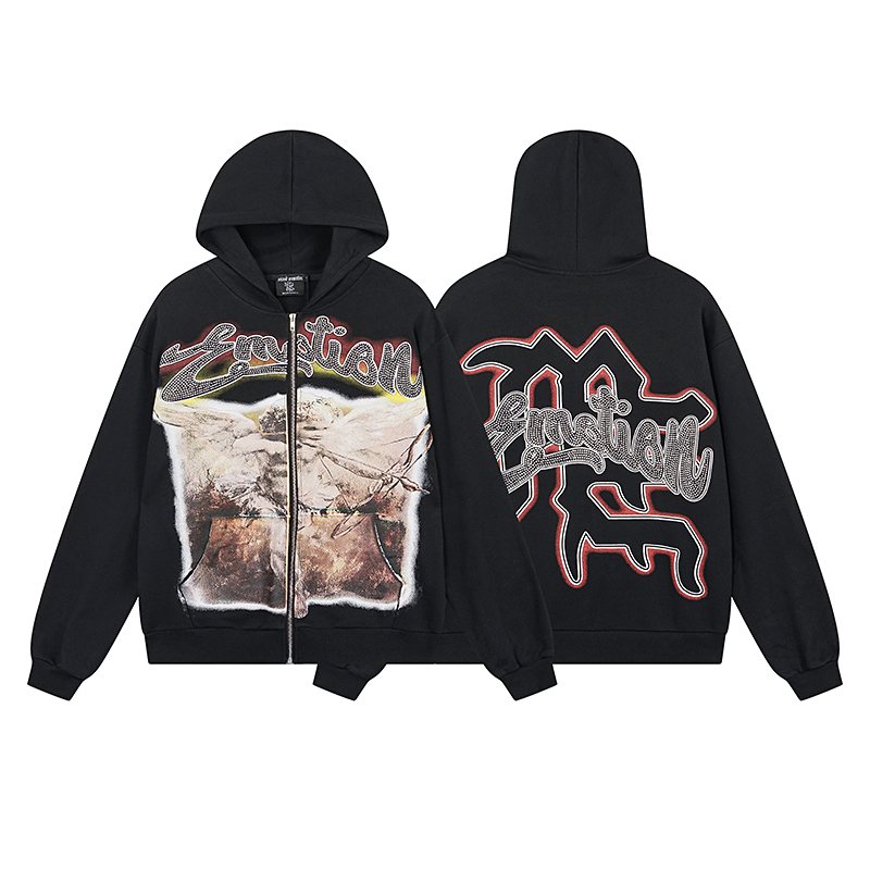 Mixed Emotion Black Zip-Up Graphic Hoodie ¡ª hero