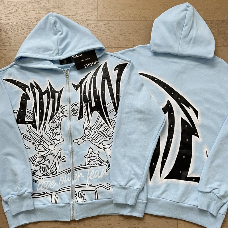 MIXED EMOTION Rhinestone Graphic Full-Zip Hoodie ¡ª front