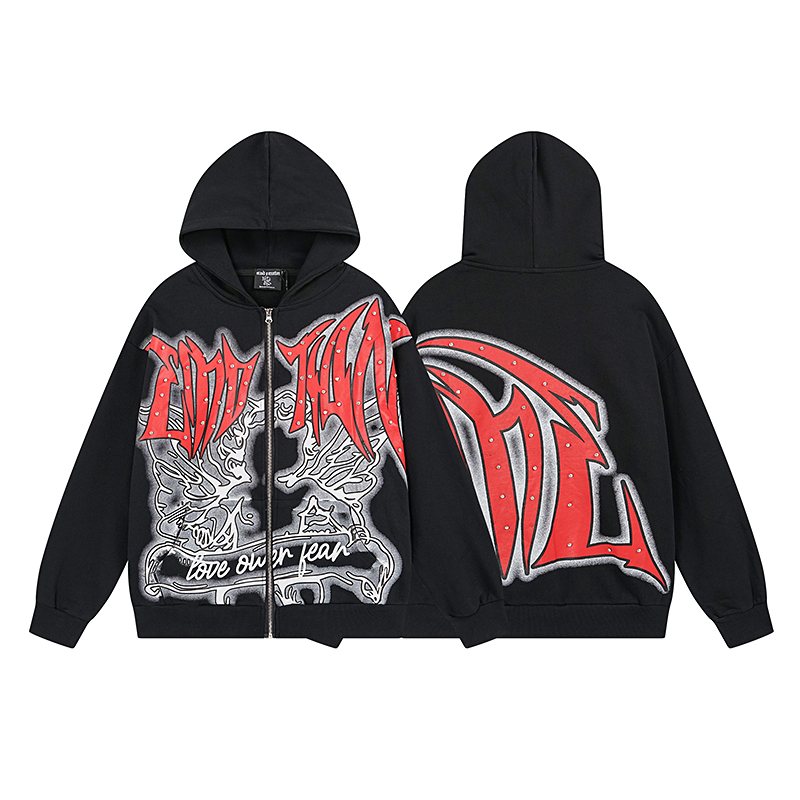 MIXED EMOTION Rhinestone Graphic Full-Zip Hoodie ¡ª front
