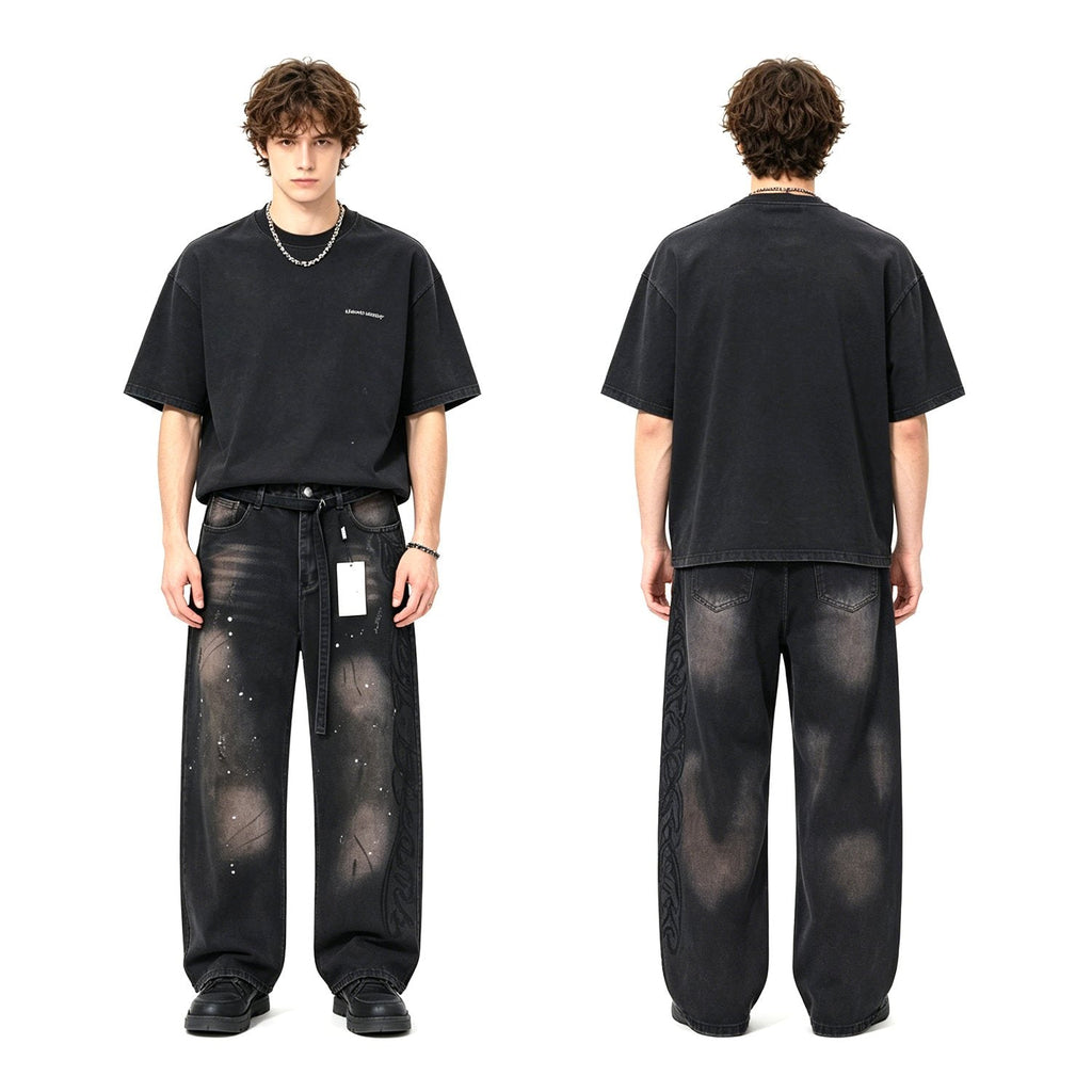 Valley Dreams Black Washed Splatter Wide-Leg Jeans ¡ª context