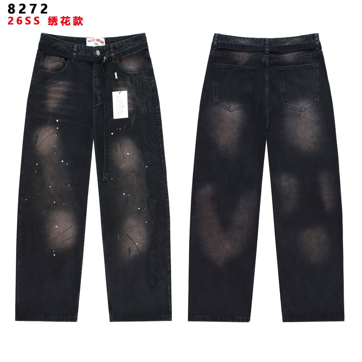 Valley Dreams Black Washed Splatter Wide-Leg Jeans ¡ª hero