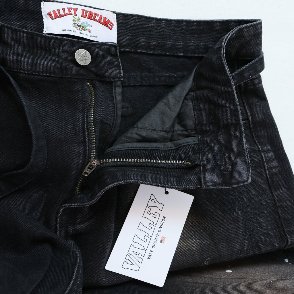 Valley Dreams Black Washed Splatter Wide-Leg Jeans ¡ª detail