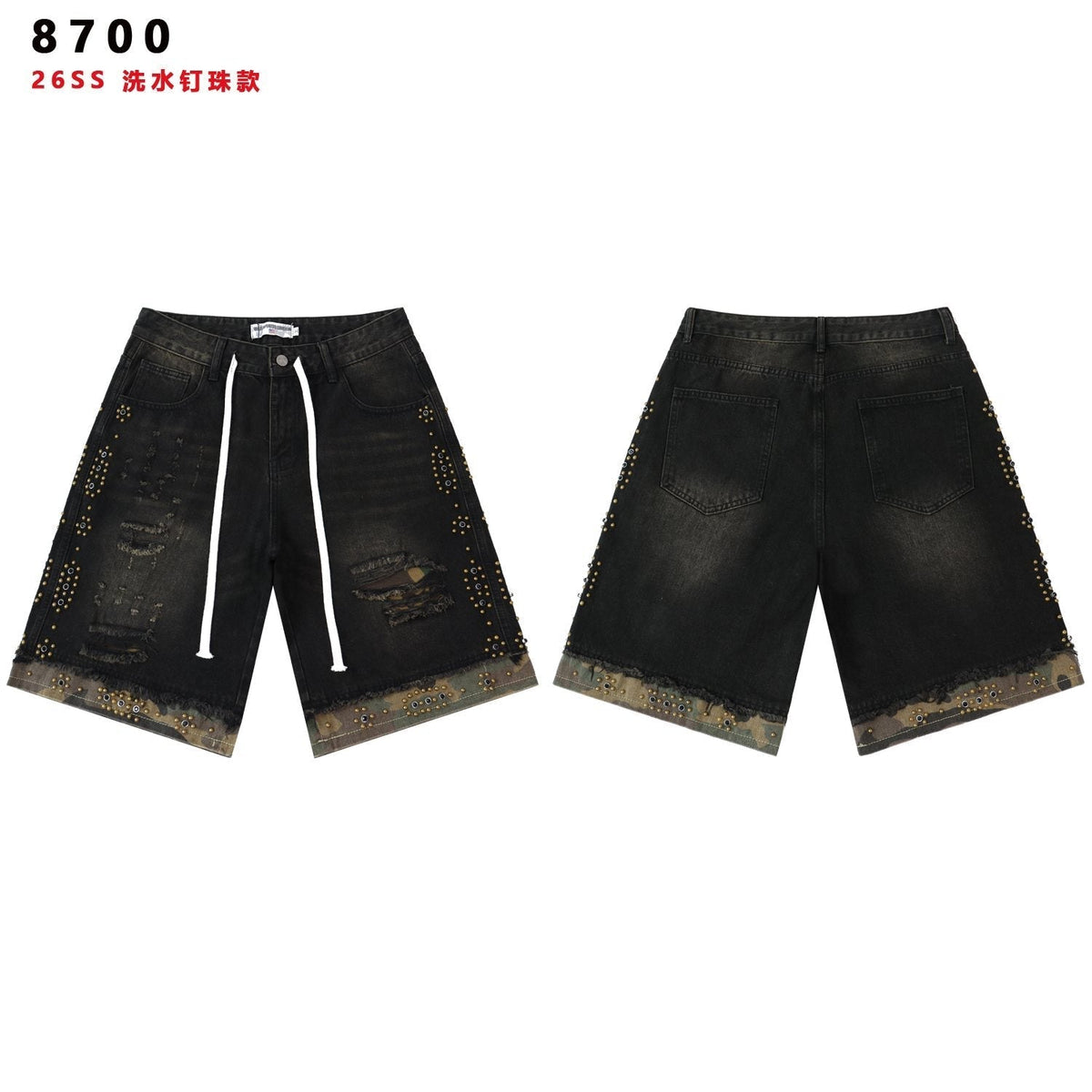 VALLEY Studded Distressed Washed Denim Shorts ¡ª hero