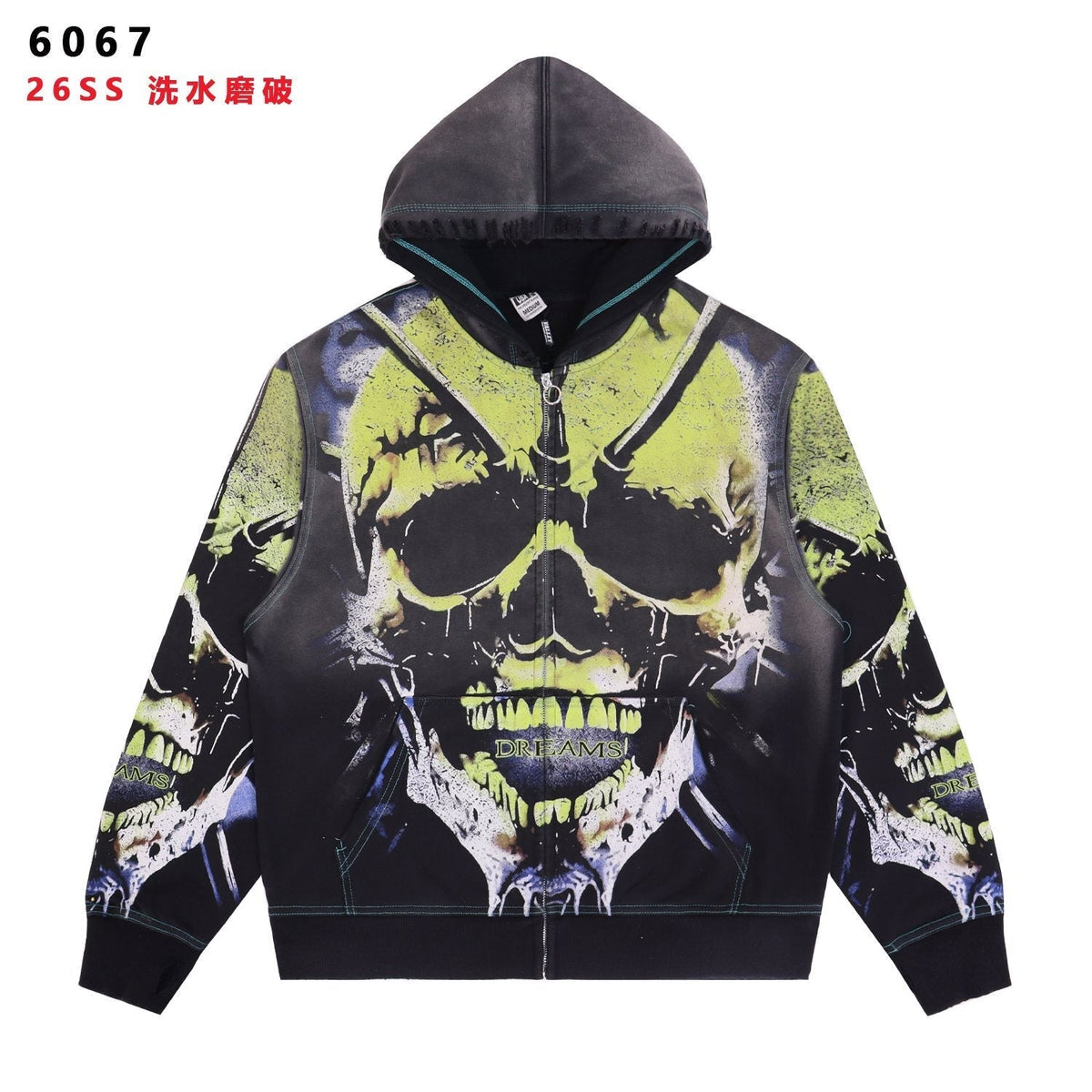 VALE USA Valley Dreams Skull Graphic Zip Hoodie ¡ª front