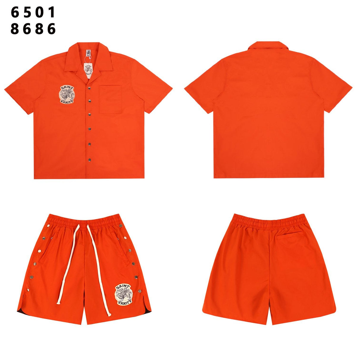 SAINT Tiger Patch Short-Sleeve Shirt & Shorts Set ¡ª front