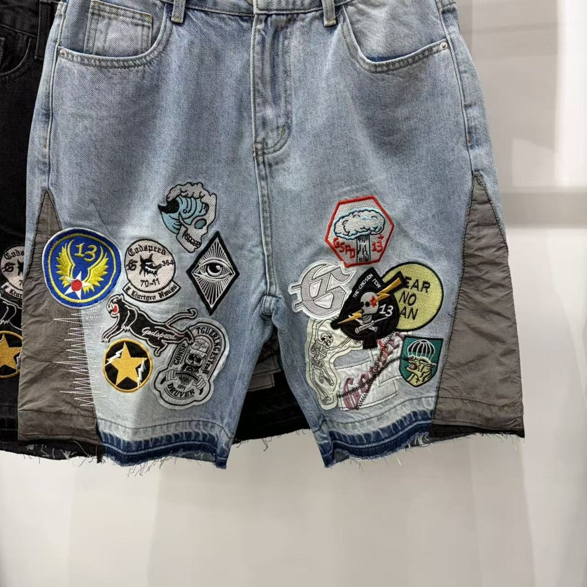 Godspeed Fear No One Patch Denim Shorts ¡ª front