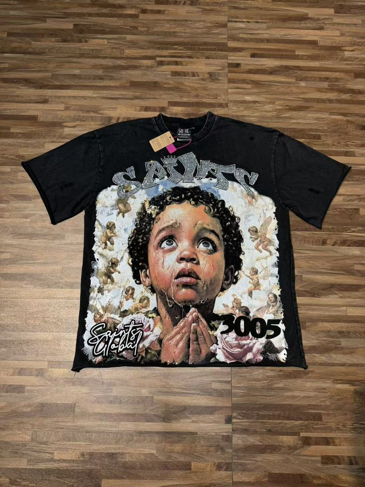 SAINT Washed Black Graphic T-Shirt ¡ª front