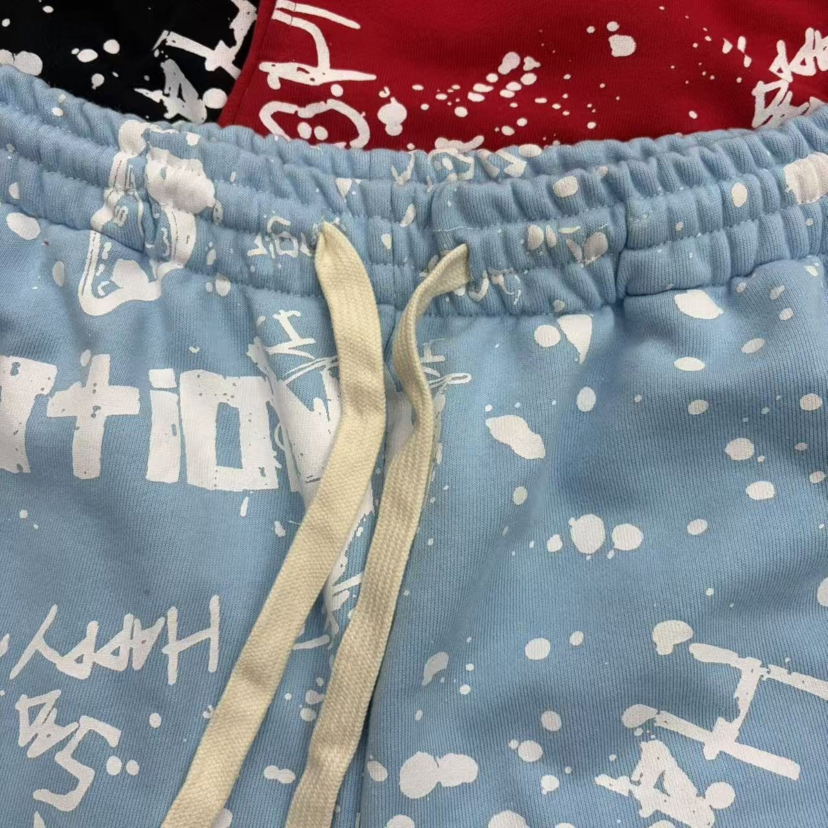 MIXED EMOTION Graffiti Paint Splatter Drawstring Shorts ¡ª fabric_closeup
