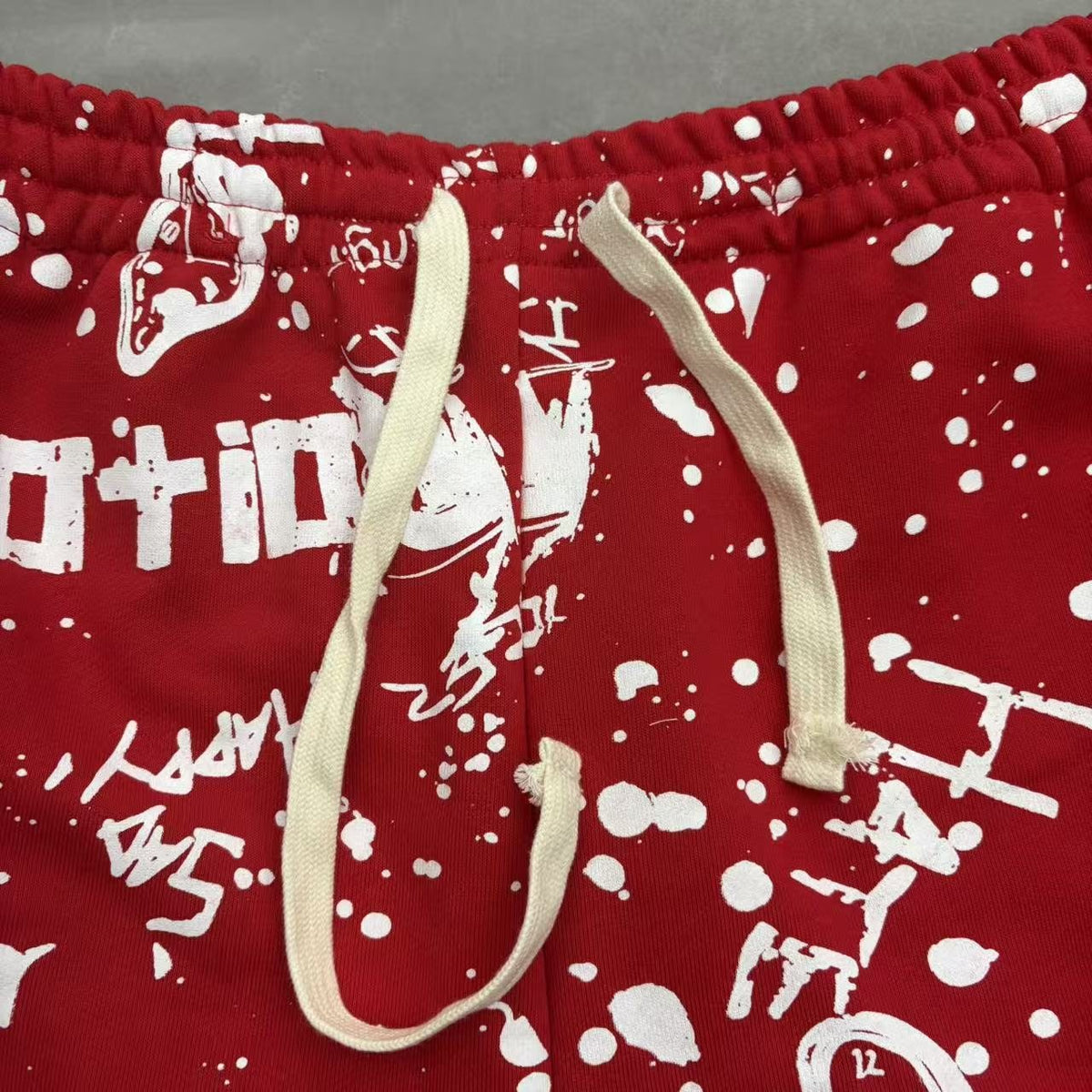 MIXED EMOTION Graffiti Paint Splatter Drawstring Shorts ¡ª fabric_closeup