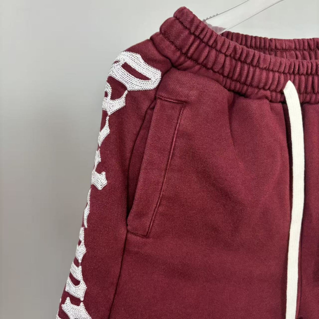 Godspeed Burgundy Side-Letter Graphic Shorts ¡ª detail
