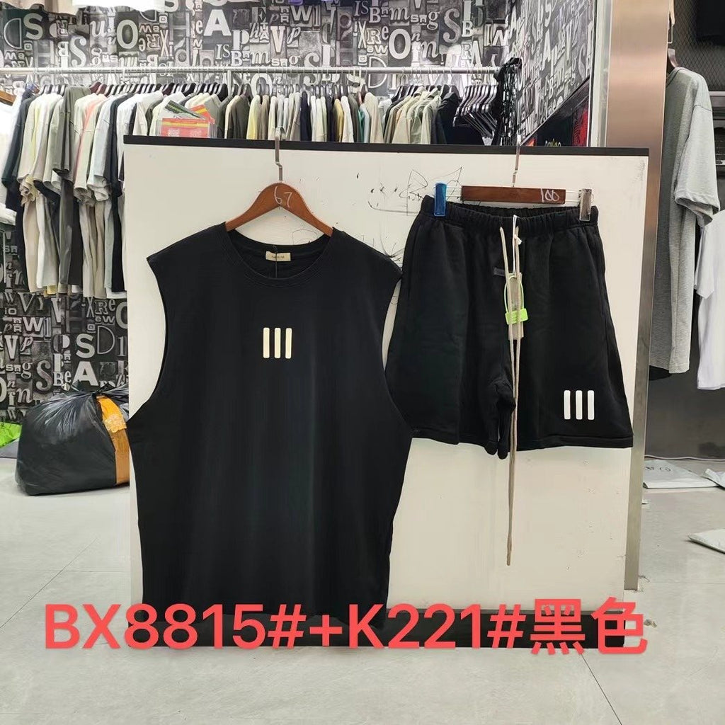 ESSENTIALS Three-Bar Sleeveless Shorts Set ¡ª hero