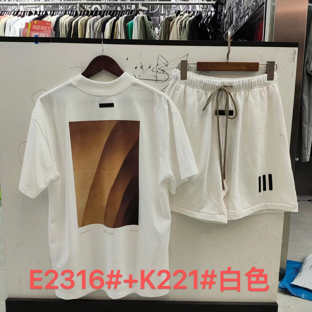 ESSENTIALS Three-Bar Graphic T-Shirt and Shorts Set ¡ª back