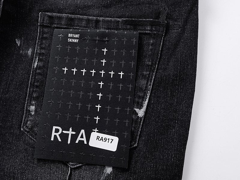 R+A Black Washed Distressed Skinny Jeans ¡ª detail