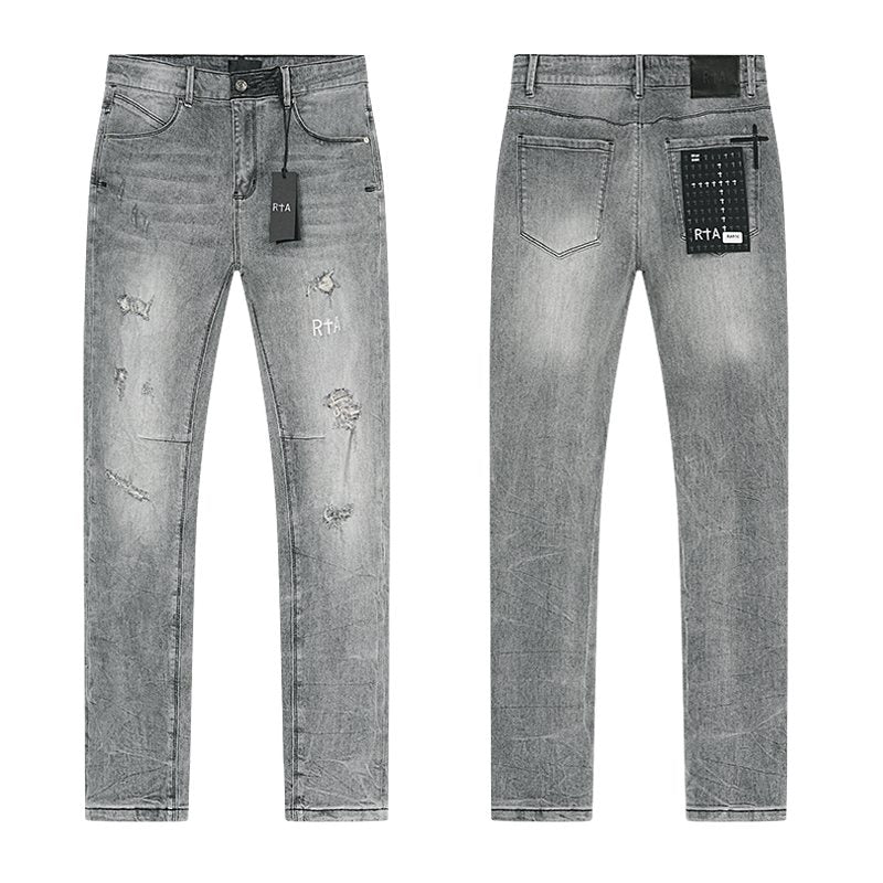 R+A Gray Graphic Detail Distressed Jeans ¡ª hero