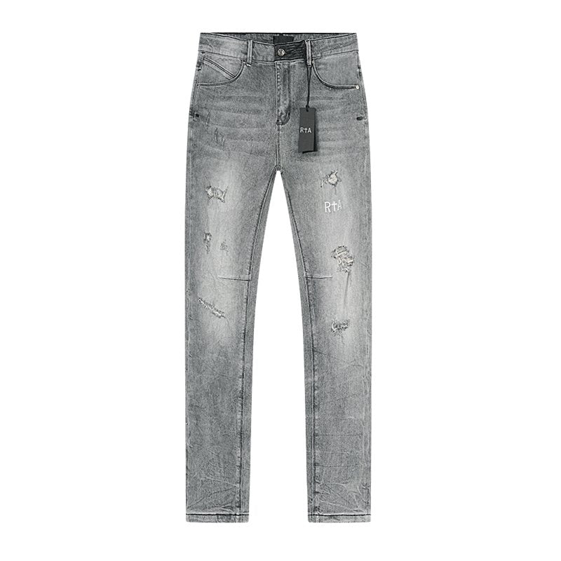 R+A Gray Graphic Detail Distressed Jeans ¡ª front