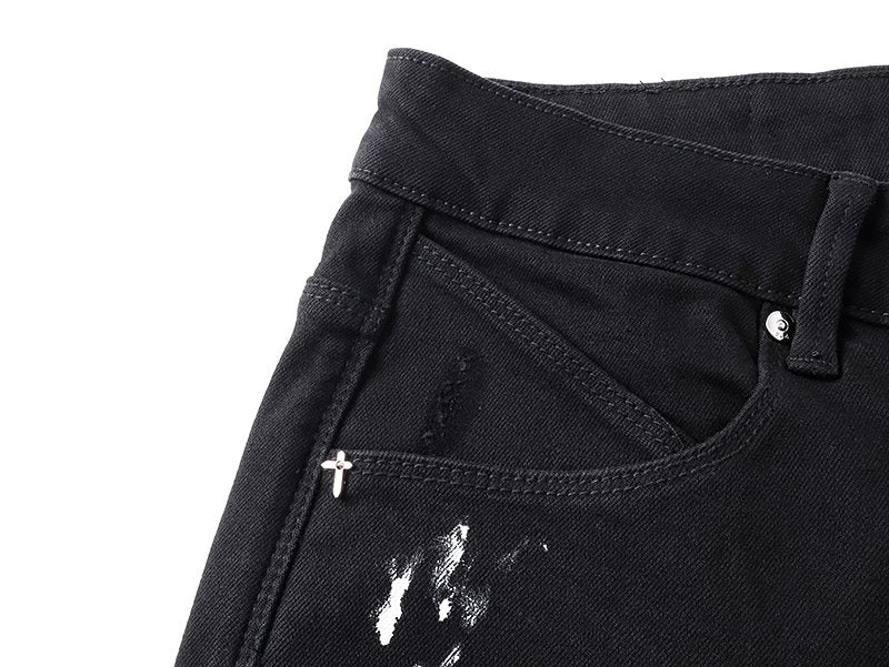 R+A Rest in Peace Cross Patch Paint-Splatter Jeans ¡ª detail