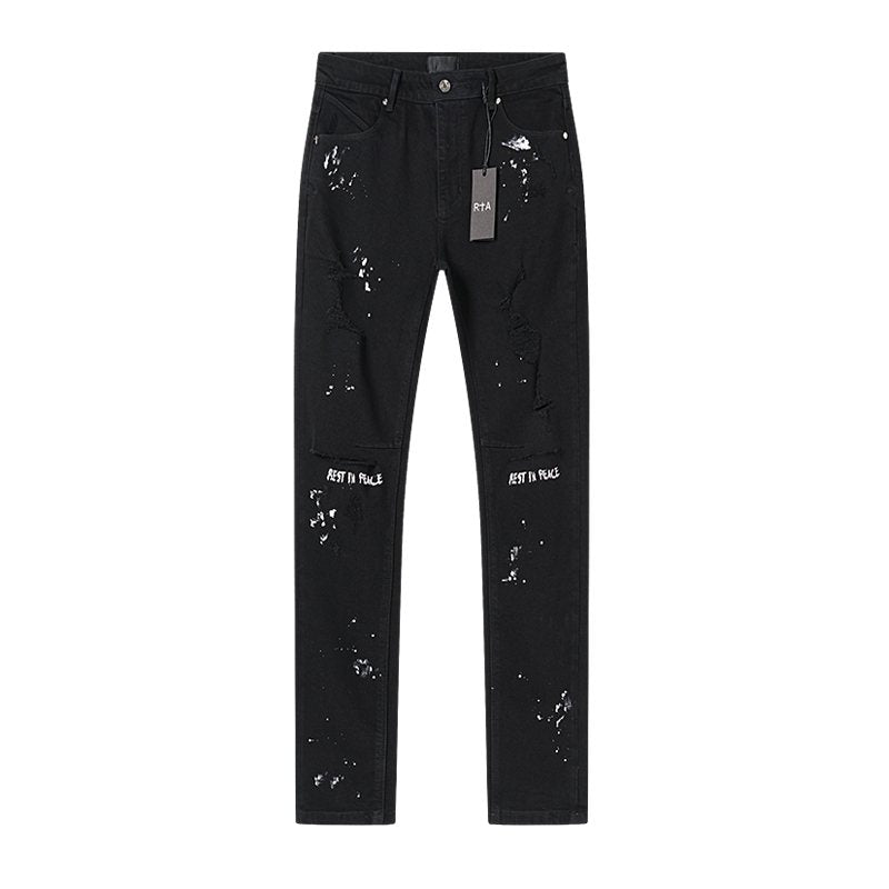 R+A Rest in Peace Cross Patch Paint-Splatter Jeans ¡ª hero
