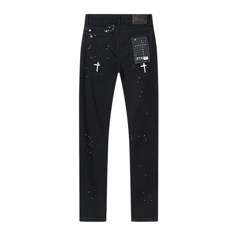 R+A Rest in Peace Cross Patch Paint-Splatter Jeans ¡ª back