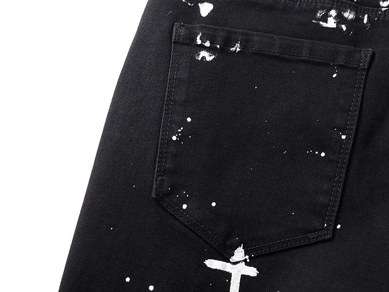 R+A Rest in Peace Cross Patch Paint-Splatter Jeans ¡ª detail