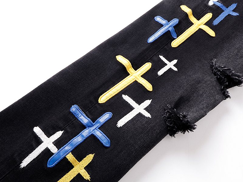 R+A Cross Embroidered Distressed Jeans ¡ª detail