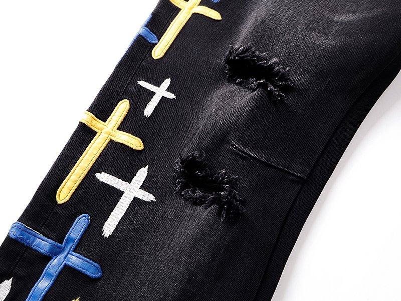 R+A Cross Embroidered Distressed Jeans ¡ª detail