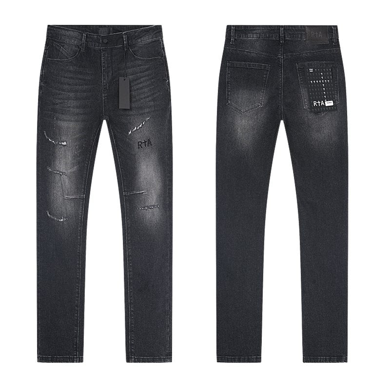 R+A Washed Black Distressed Logo Detail Jeans ¡ª hero
