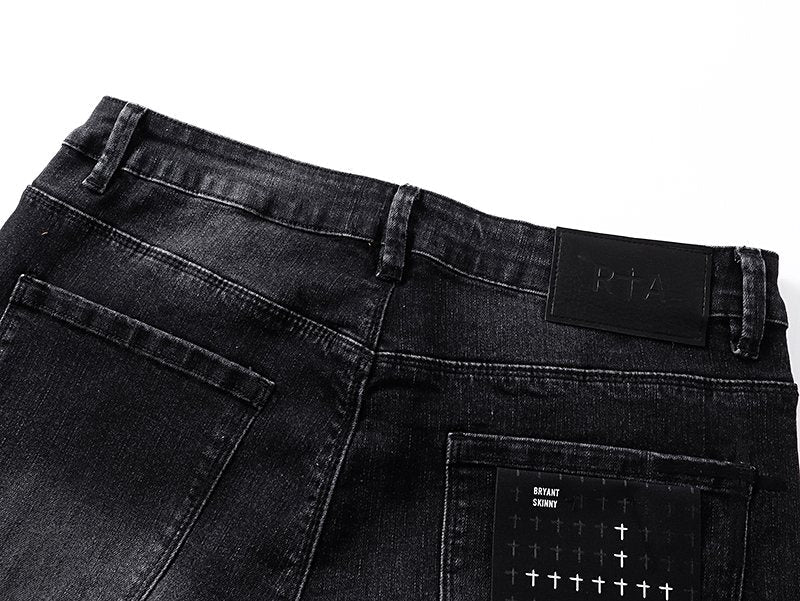 R+A Washed Black Distressed Logo Detail Jeans ¡ª detail
