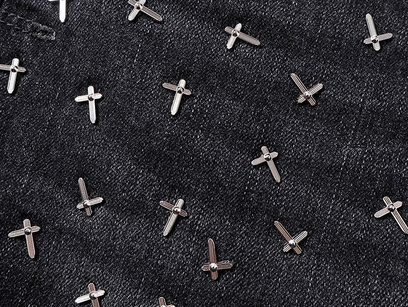 R+A Cross-Stud Washed Black Jeans ¡ª detail