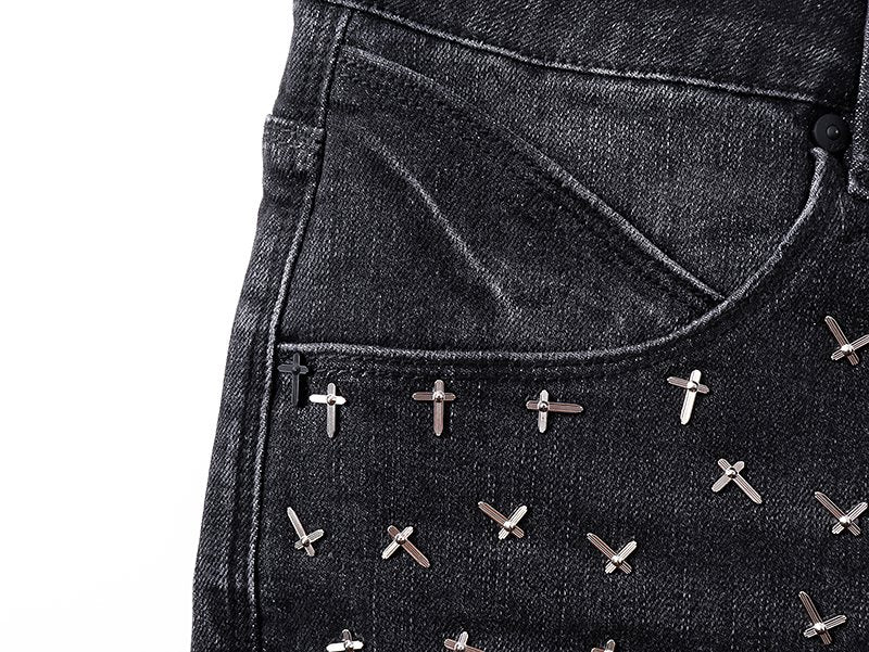 R+A Cross-Stud Washed Black Jeans ¡ª detail