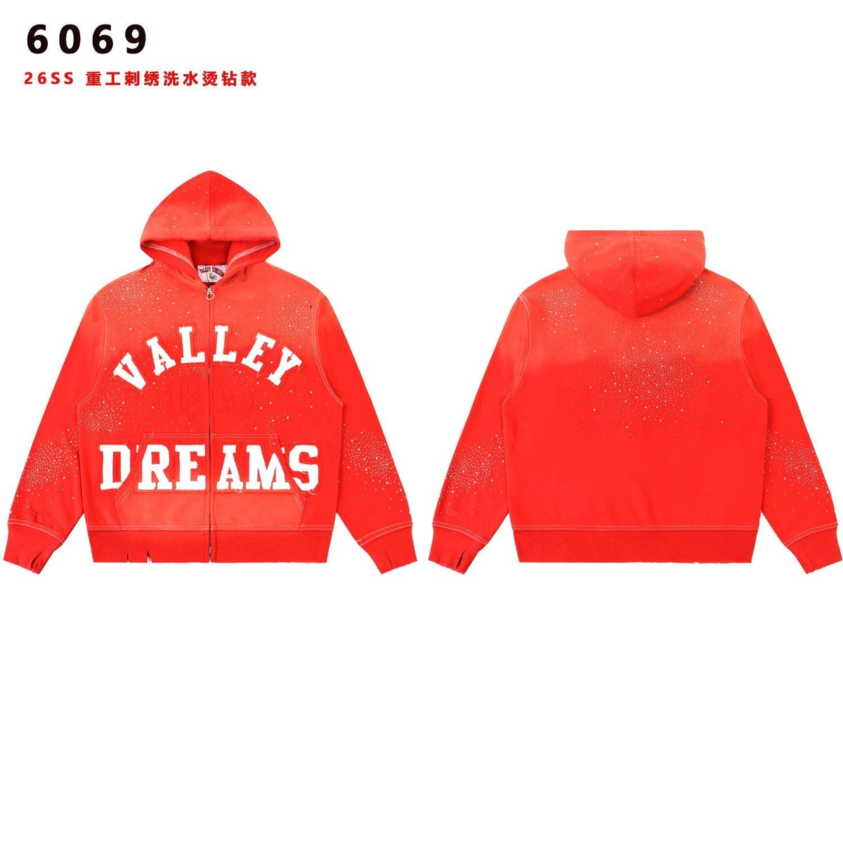 Valley Dreams Washed Rhinestone Zip Hoodie ¡ª front
