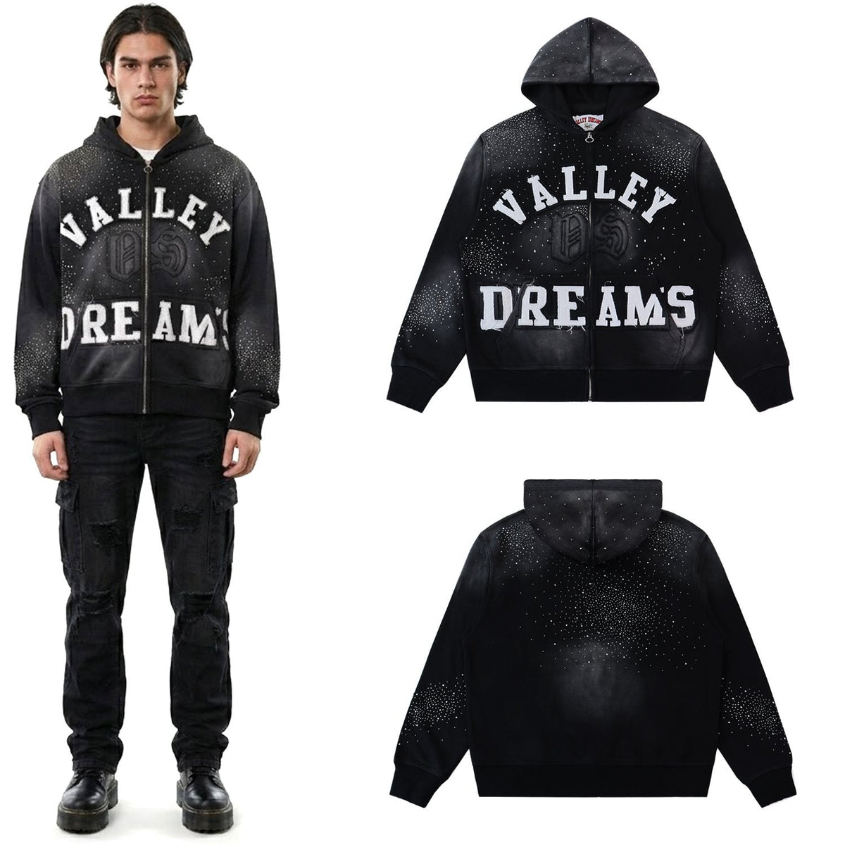 Valley Dreams Washed Rhinestone Zip Hoodie ¡ª context