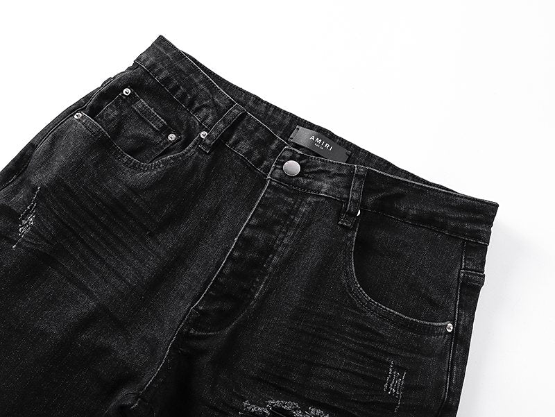 AMIRI Black Distressed Ribbed Knee Jeans ¡ª detail