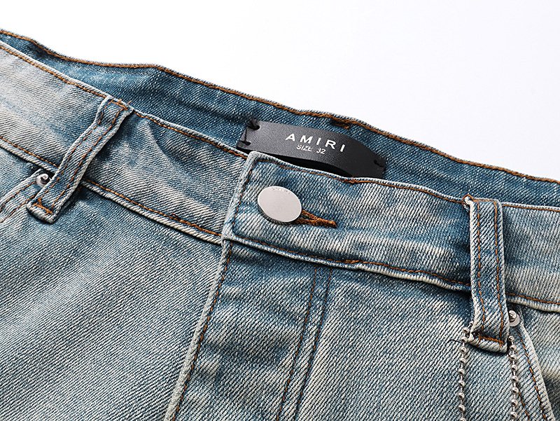 AMIRI Light Blue Monogram Denim Shorts ¡ª detail