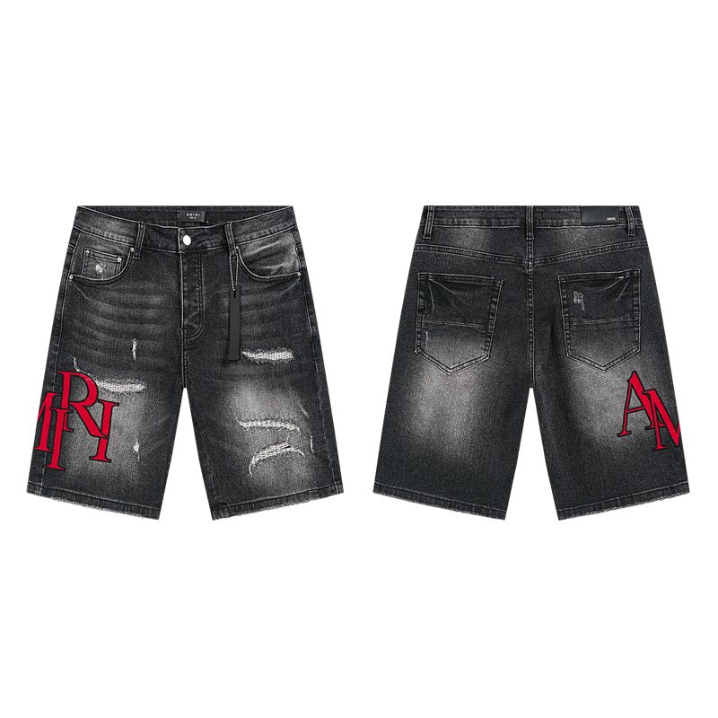 AMIRI Washed Black Embroidered Denim Shorts ¡ª hero