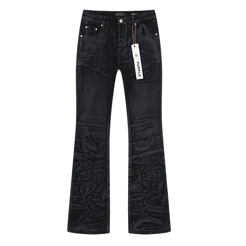 Purple Brand Black Coated Crinkle Flared Jeans ¡ª hero