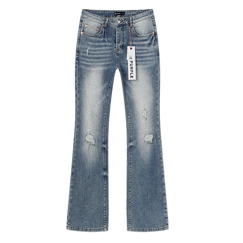 Purple Brand Light Blue Distressed Flare Jeans ¡ª front