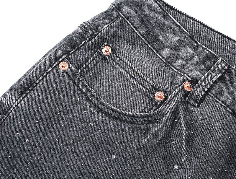 Purple Brand Gray Rhinestone Flared Jeans ¡ª detail