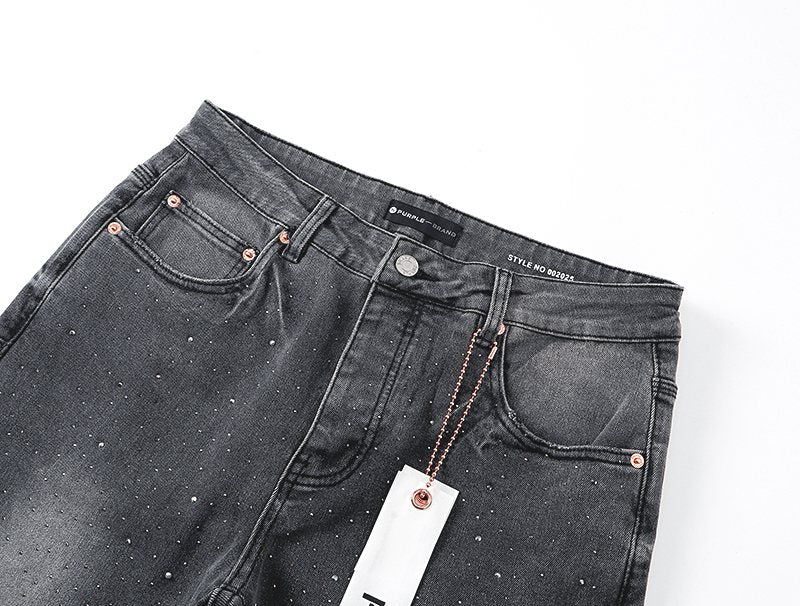 Purple Brand Gray Rhinestone Flared Jeans ¡ª detail