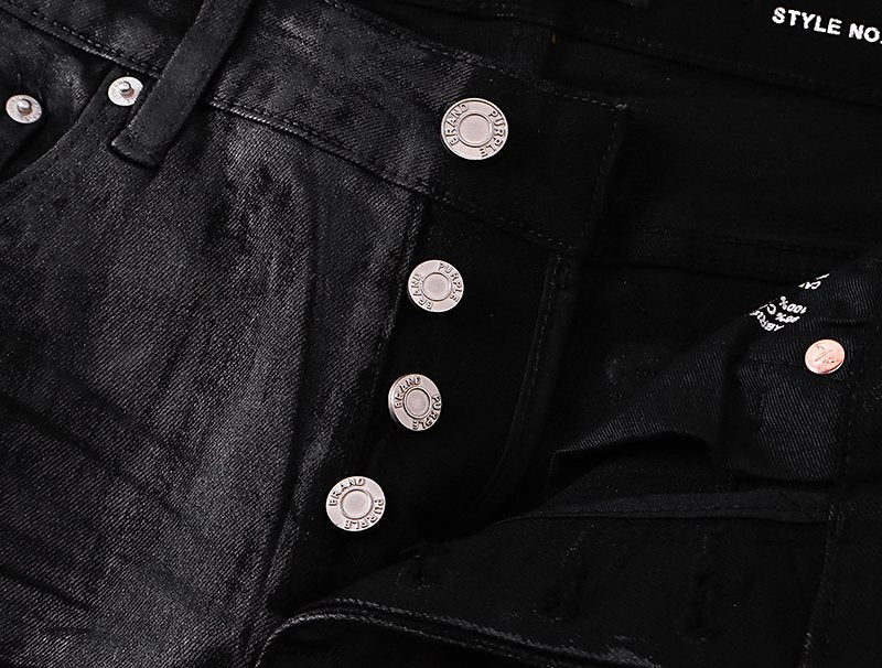 Purple Brand Black Coated Crinkle Bootcut Jeans ¡ª detail