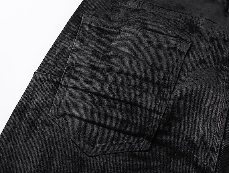 Purple Brand Black Coated Crinkle Bootcut Jeans ¡ª detail