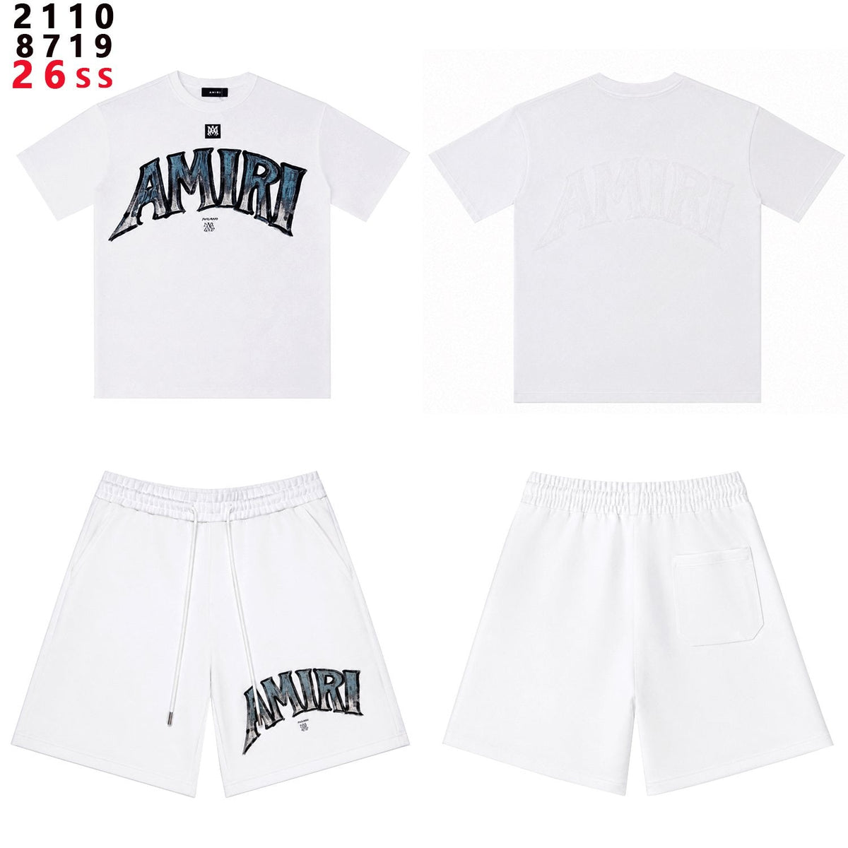 AMIRI Metallic Letter Graphic T-Shirt & Shorts Set ¡ª front