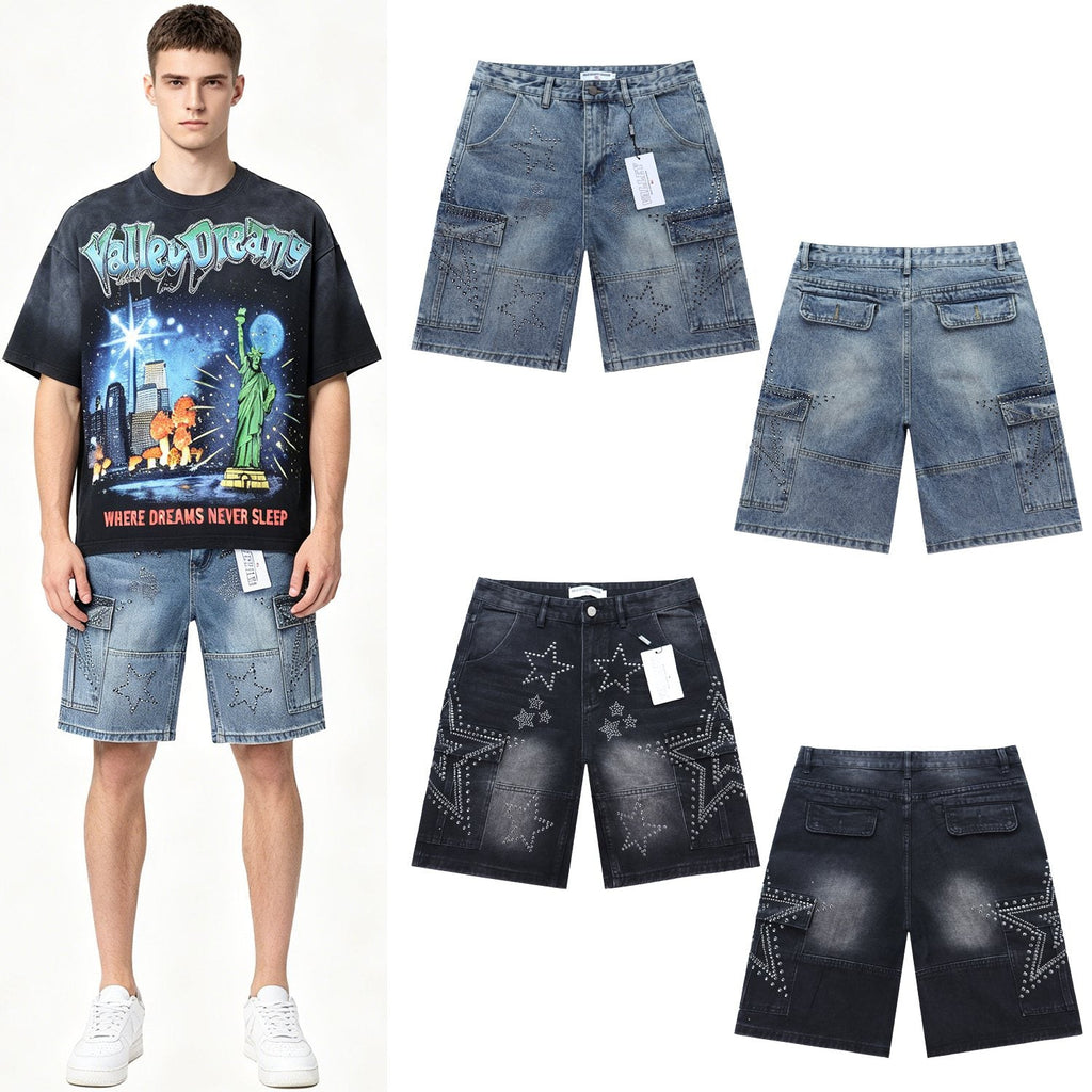 VALLEY Star Rhinestone Denim Cargo Shorts ¡ª context