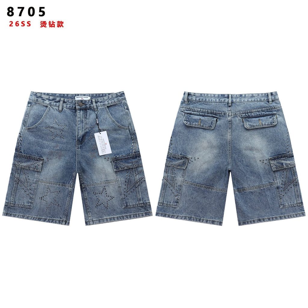 VALLEY Star Rhinestone Denim Cargo Shorts ¡ª hero