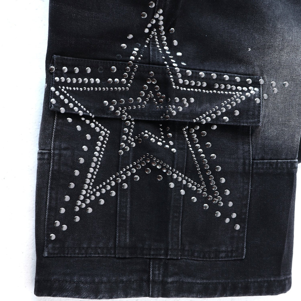 VALLEY Star Rhinestone Denim Cargo Shorts ¡ª detail