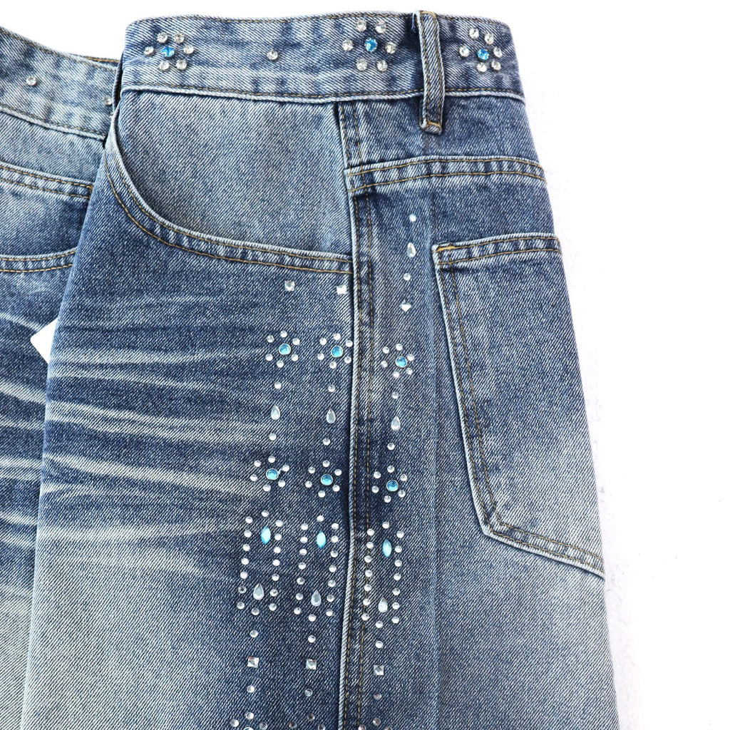 Vale Forever Rhinestone Side-Detail Washed Denim Shorts ¡ª detail