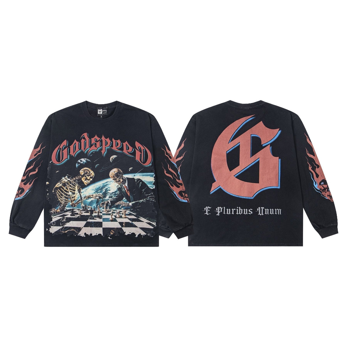 Godspeed Skeleton Chess Graphic Long-Sleeve T-Shirt ¡ª comparison