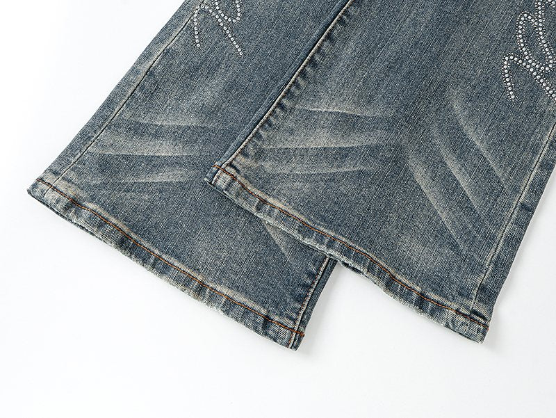 Purple Brand Rhinestone Script Flare Jeans ¡ª detail