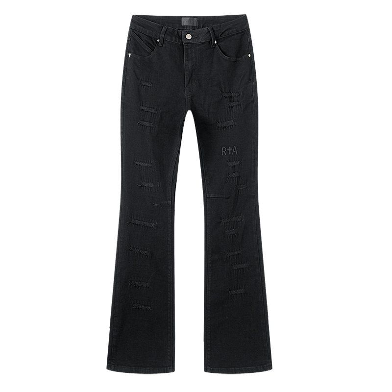 RTA Black Distressed Flared Jeans ¡ª front