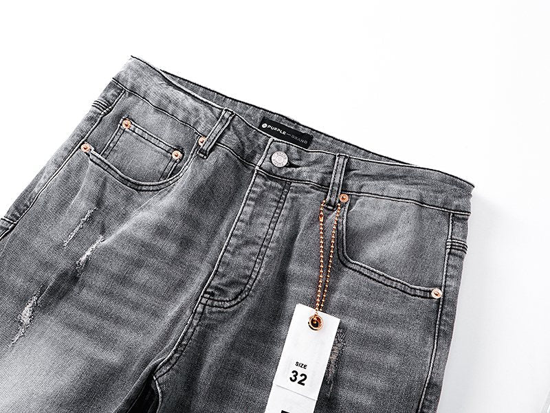 Purple Brand Washed Gray Distressed Flared Jeans ¡ª detail